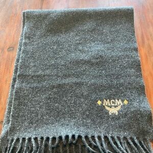 MCM Men's Charcoal Gray Scarf with Gold Embroidered Logo